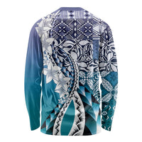 Aloha Vintage Plumeria Hawaiian Tapa Pattern Long Sleeve Shirt Blue Hawaiian Tapa Pattern LT9 - Polynesian Pride