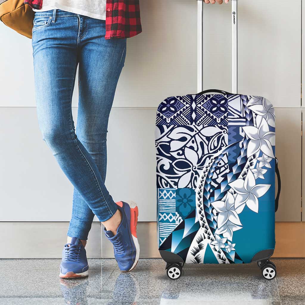 Aloha Vintage Plumeria Hawaiian Tapa Pattern Luggage Cover Blue Hawaiian Tapa Pattern - Polynesian Pride