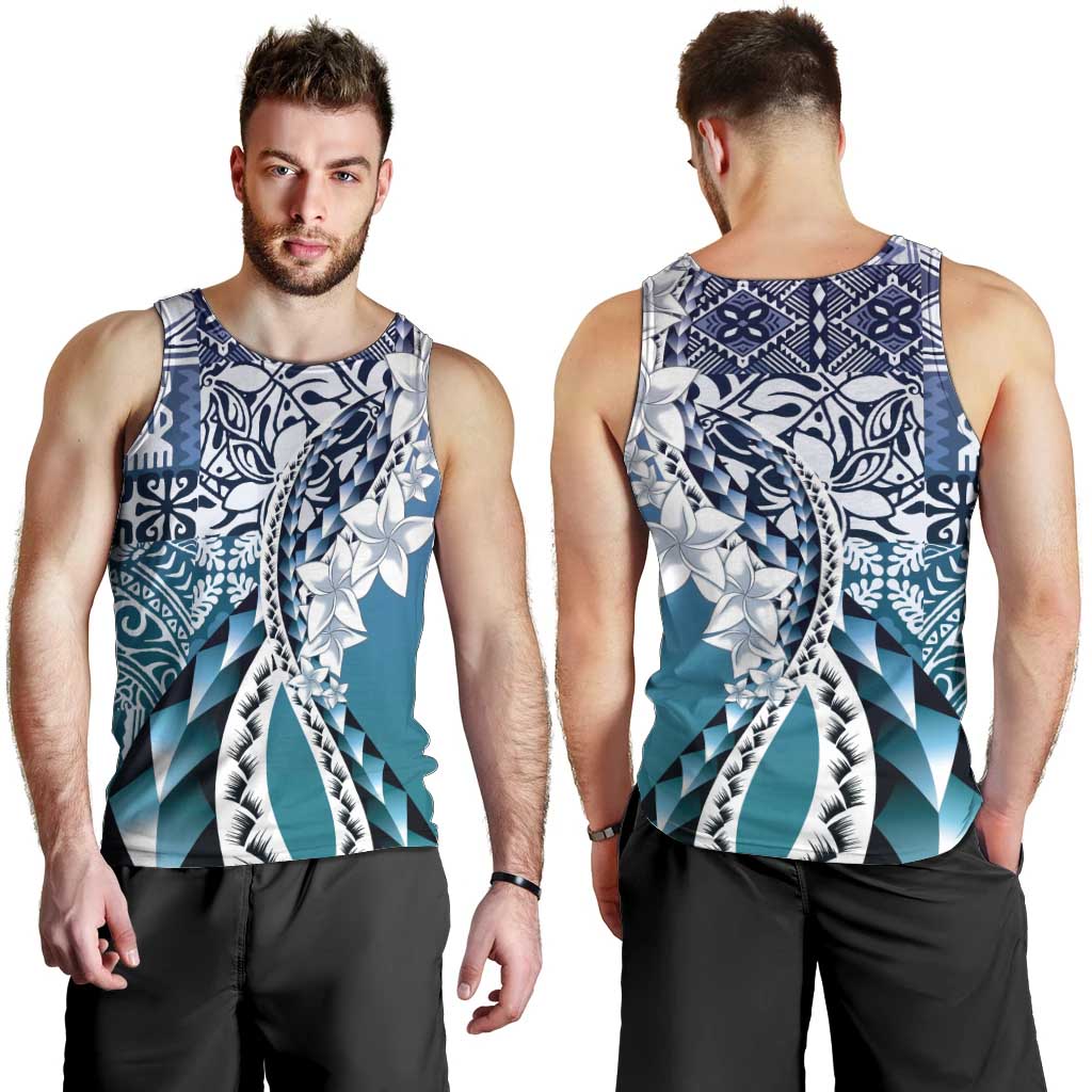 Aloha Vintage Plumeria Hawaiian Tapa Pattern Men Tank Top Blue Hawaiian Tapa Pattern - Polynesian Pride