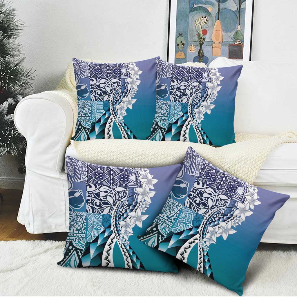 Aloha Vintage Plumeria Hawaiian Tapa Pattern Pillow Cover Blue Hawaiian Tapa Pattern - Polynesian Pride