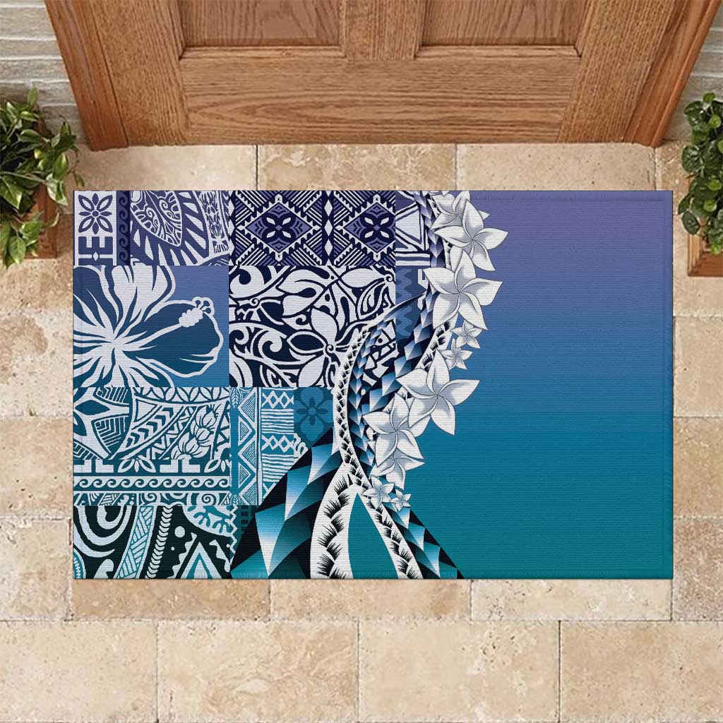 Aloha Vintage Plumeria Hawaiian Tapa Pattern Rubber Doormat Blue Hawaiian Tapa Pattern LT9 Blue - Polynesian Pride