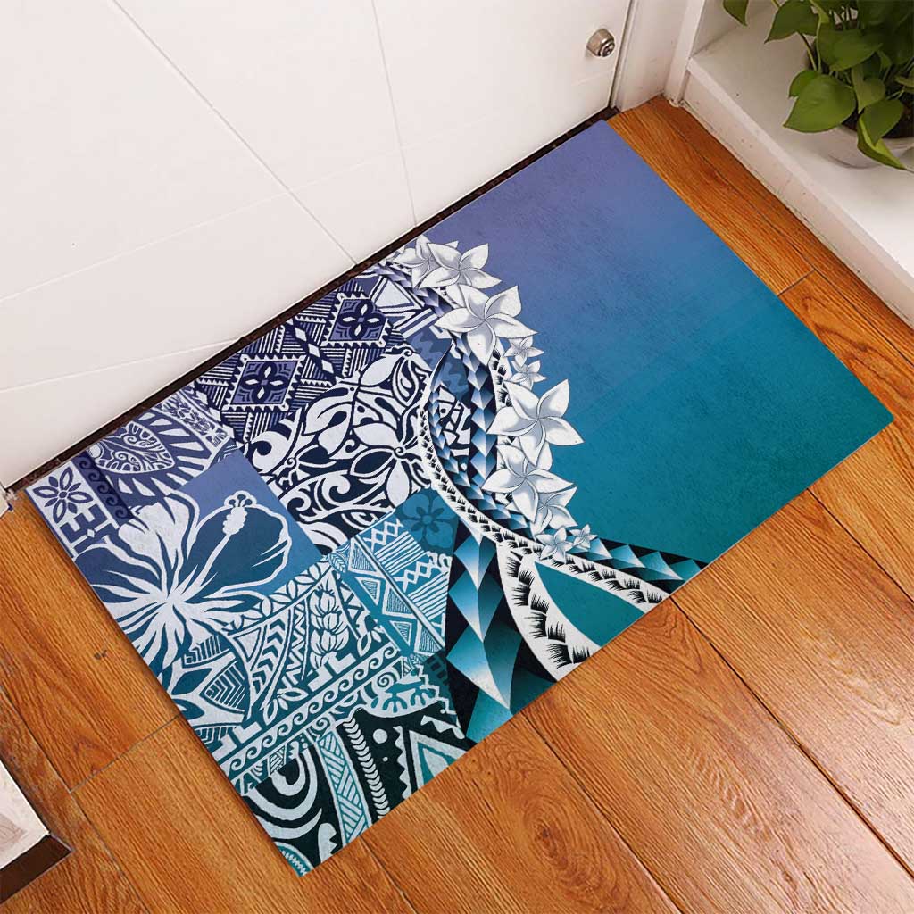 Aloha Vintage Plumeria Hawaiian Tapa Pattern Rubber Doormat Blue Hawaiian Tapa Pattern LT9 - Polynesian Pride