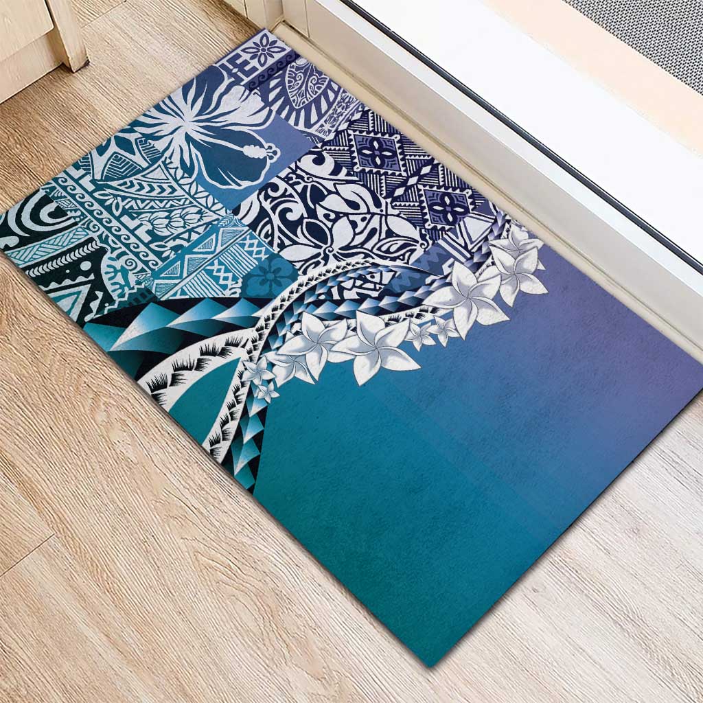 Aloha Vintage Plumeria Hawaiian Tapa Pattern Rubber Doormat Blue Hawaiian Tapa Pattern LT9 - Polynesian Pride