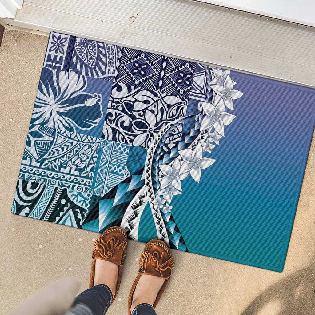 Aloha Vintage Plumeria Hawaiian Tapa Pattern Rubber Doormat Blue Hawaiian Tapa Pattern LT9 - Polynesian Pride