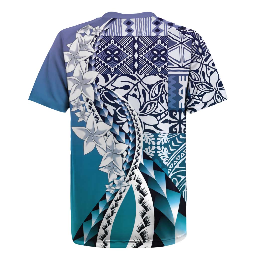Aloha Vintage Plumeria Hawaiian Tapa Pattern Rugby Jersey Blue Hawaiian Tapa Pattern LT9 - Polynesian Pride