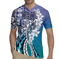 Aloha Vintage Plumeria Hawaiian Tapa Pattern Rugby Jersey Blue Hawaiian Tapa Pattern LT9 - Polynesian Pride