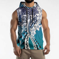 Aloha Vintage Plumeria Hawaiian Tapa Pattern Sleeveless Hoodie Blue Hawaiian Tapa Pattern LT9 - Polynesian Pride
