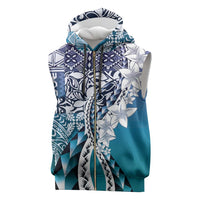 Aloha Vintage Plumeria Hawaiian Tapa Pattern Sleeveless Zip Hoodie Blue Hawaiian Tapa Pattern - Polynesian Pride