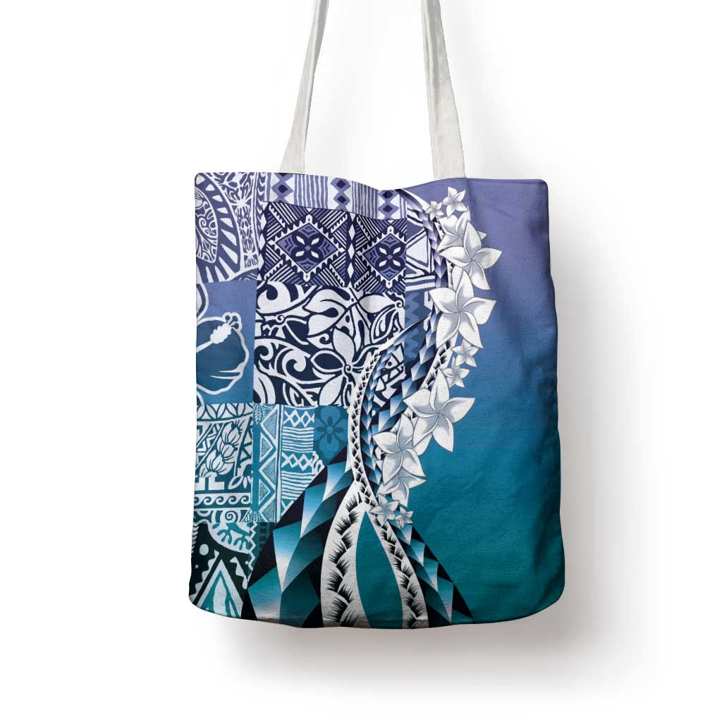 Aloha Vintage Plumeria Hawaiian Tapa Pattern Tote Bag Blue Hawaiian Tapa Pattern - Polynesian Pride