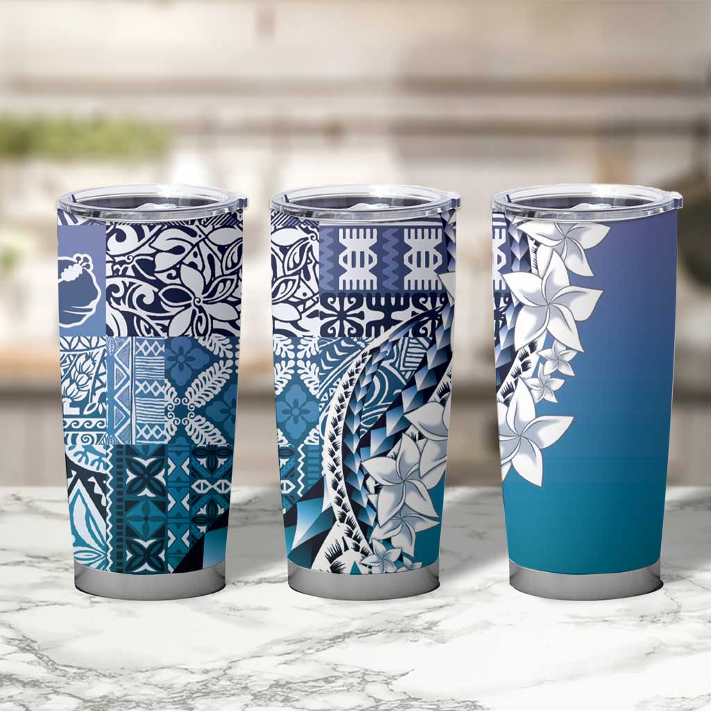 Aloha Vintage Plumeria Hawaiian Tapa Pattern Tumbler Cup Blue Hawaiian Tapa Pattern - Polynesian Pride