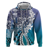 Aloha Vintage Plumeria Hawaiian Tapa Pattern Zip Hoodie Blue Hawaiian Tapa Pattern - Polynesian Pride