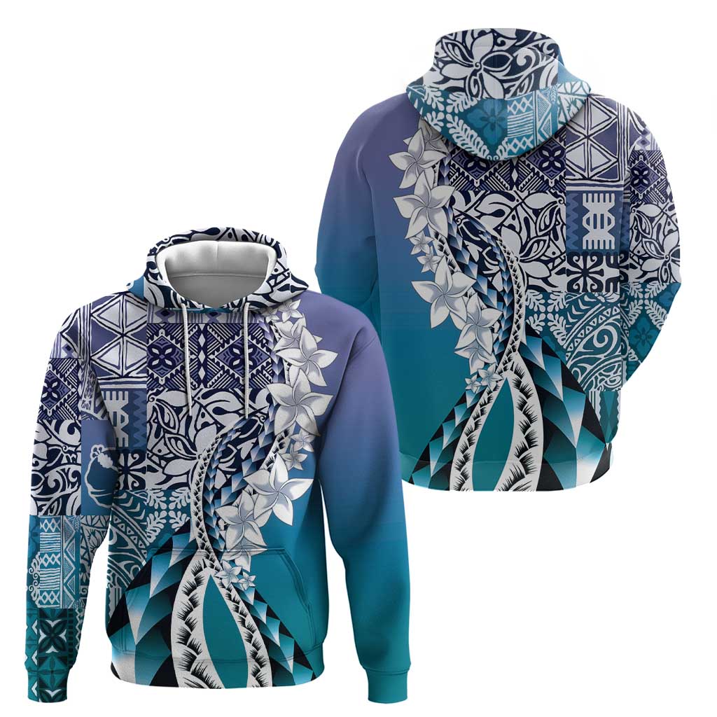 Aloha Vintage Plumeria Hawaiian Tapa Pattern Zip Hoodie Blue Hawaiian Tapa Pattern - Polynesian Pride