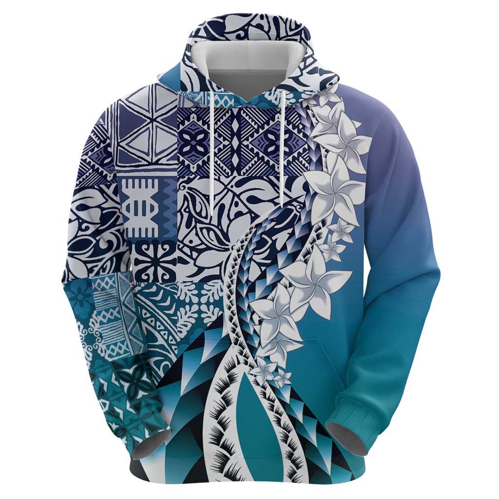 Aloha Vintage Plumeria Hawaiian Tapa Pattern Zip Hoodie Blue Hawaiian Tapa Pattern - Polynesian Pride