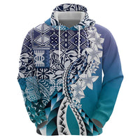 Aloha Vintage Plumeria Hawaiian Tapa Pattern Zip Hoodie Blue Hawaiian Tapa Pattern - Polynesian Pride