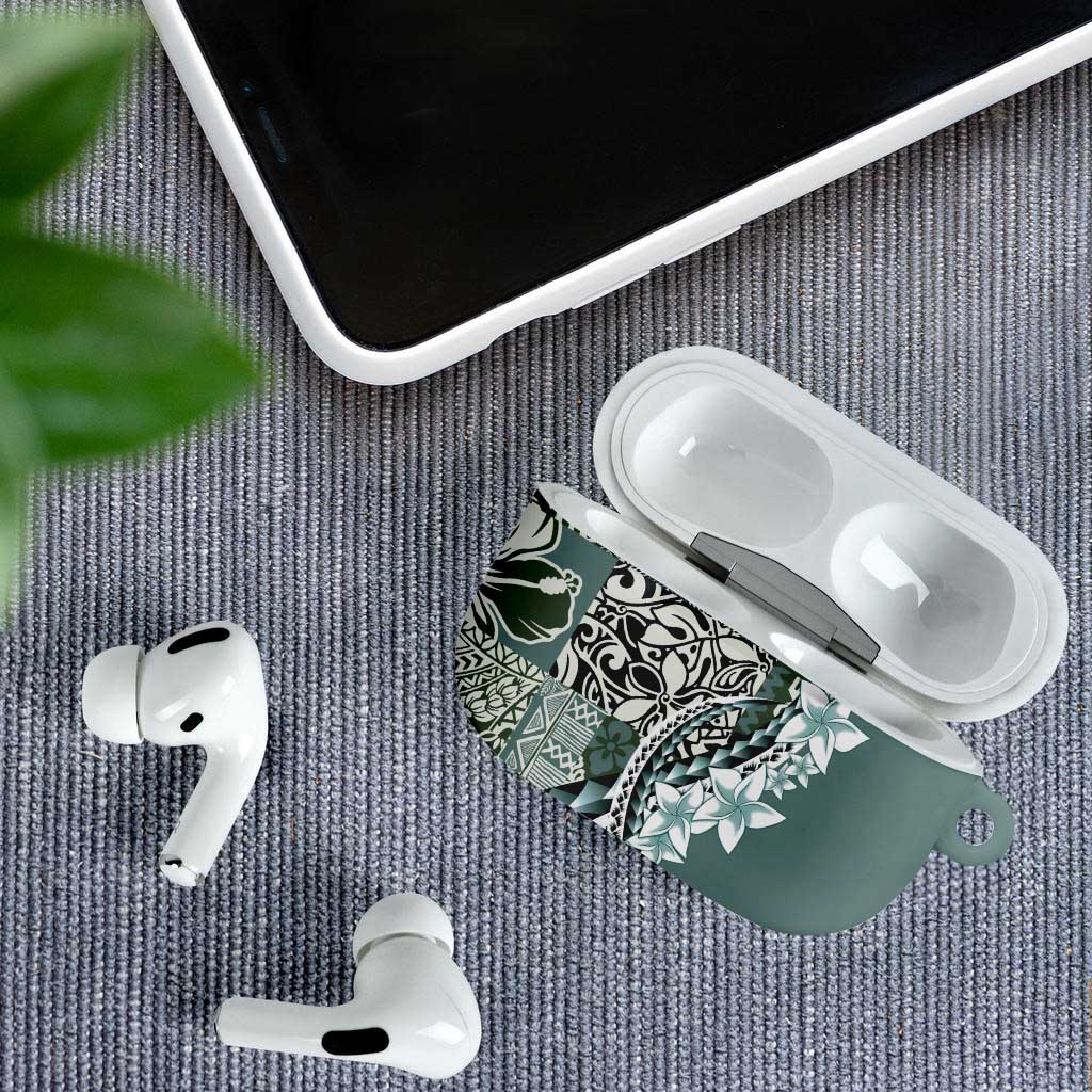 Aloha Vintage Plumeria Hawaiian Tapa Pattern AirPods Case Dark Turquoise Hawaiian Tapa Pattern LT9 - Polynesian Pride