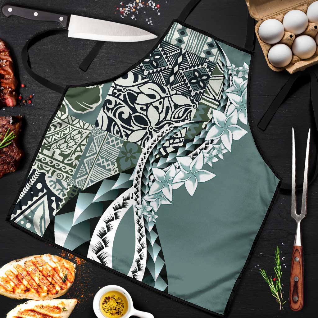 Aloha Vintage Plumeria Hawaiian Tapa Pattern Apron Dark Turquoise Hawaiian Tapa Pattern LT9 Turquoise - Polynesian Pride
