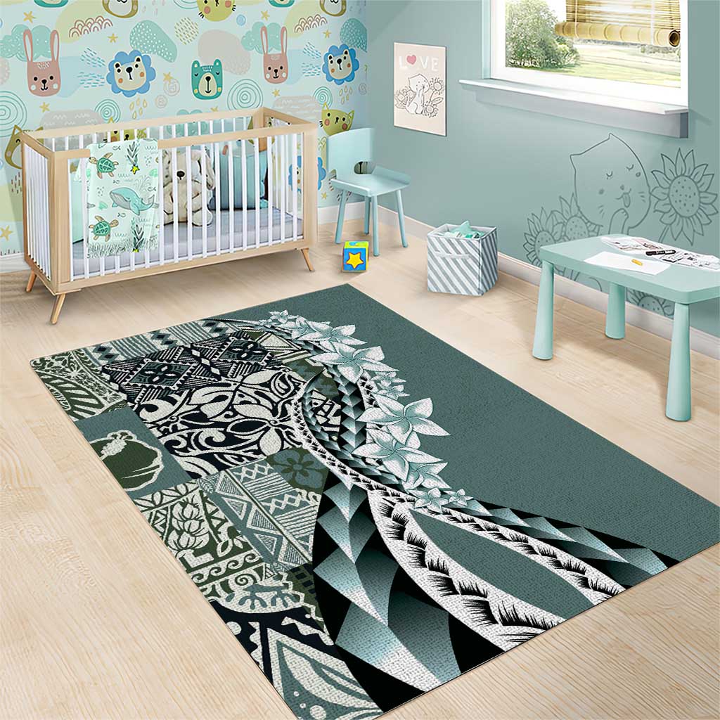 Aloha Vintage Plumeria Hawaiian Tapa Pattern Area Rug Dark Turquoise Hawaiian Tapa Pattern - Polynesian Pride