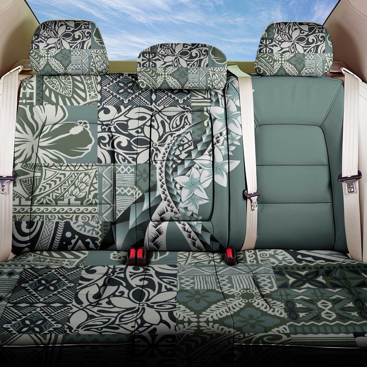 Aloha Vintage Plumeria Hawaiian Tapa Pattern Back Car Seat Cover Dark Turquoise Hawaiian Tapa Pattern - Polynesian Pride