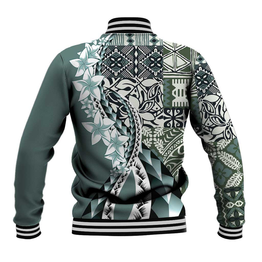 Aloha Vintage Plumeria Hawaiian Tapa Pattern Baseball Jacket Dark Turquoise Hawaiian Tapa Pattern LT9 - Polynesian Pride