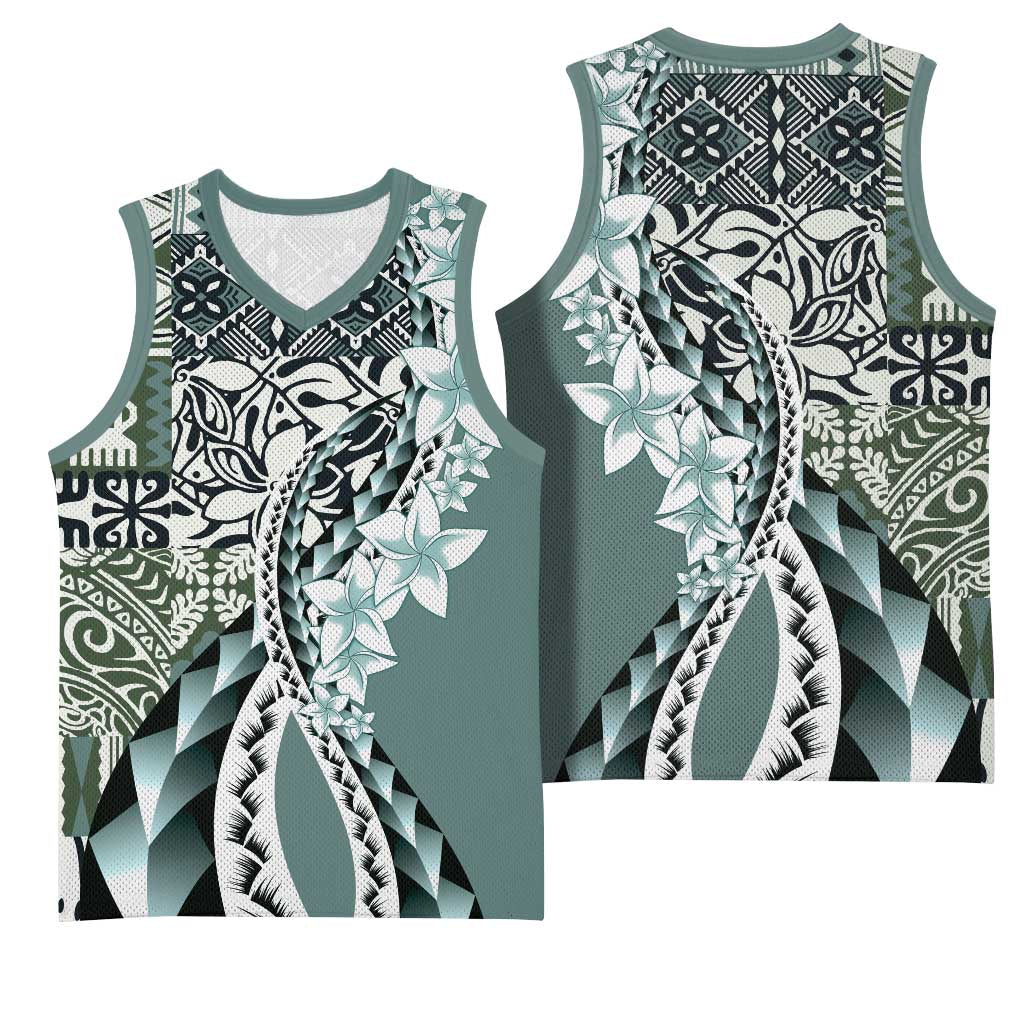 Aloha Vintage Plumeria Hawaiian Tapa Pattern Basketball Jersey Dark Turquoise Hawaiian Tapa Pattern LT9 - Polynesian Pride