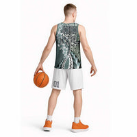 Aloha Vintage Plumeria Hawaiian Tapa Pattern Basketball Jersey Dark Turquoise Hawaiian Tapa Pattern LT9 - Polynesian Pride