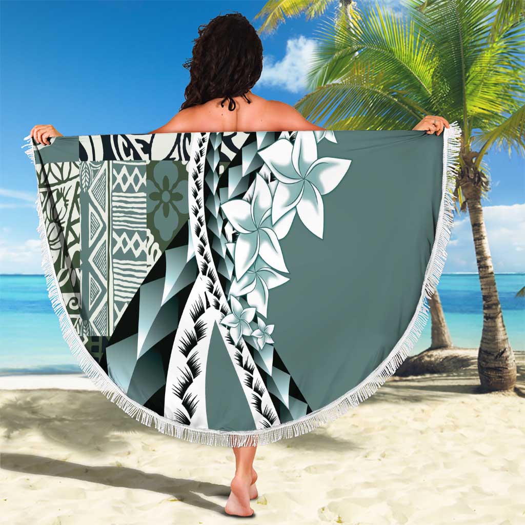 Aloha Vintage Plumeria Hawaiian Tapa Pattern Beach Blanket Dark Turquoise Hawaiian Tapa Pattern LT9 - Polynesian Pride