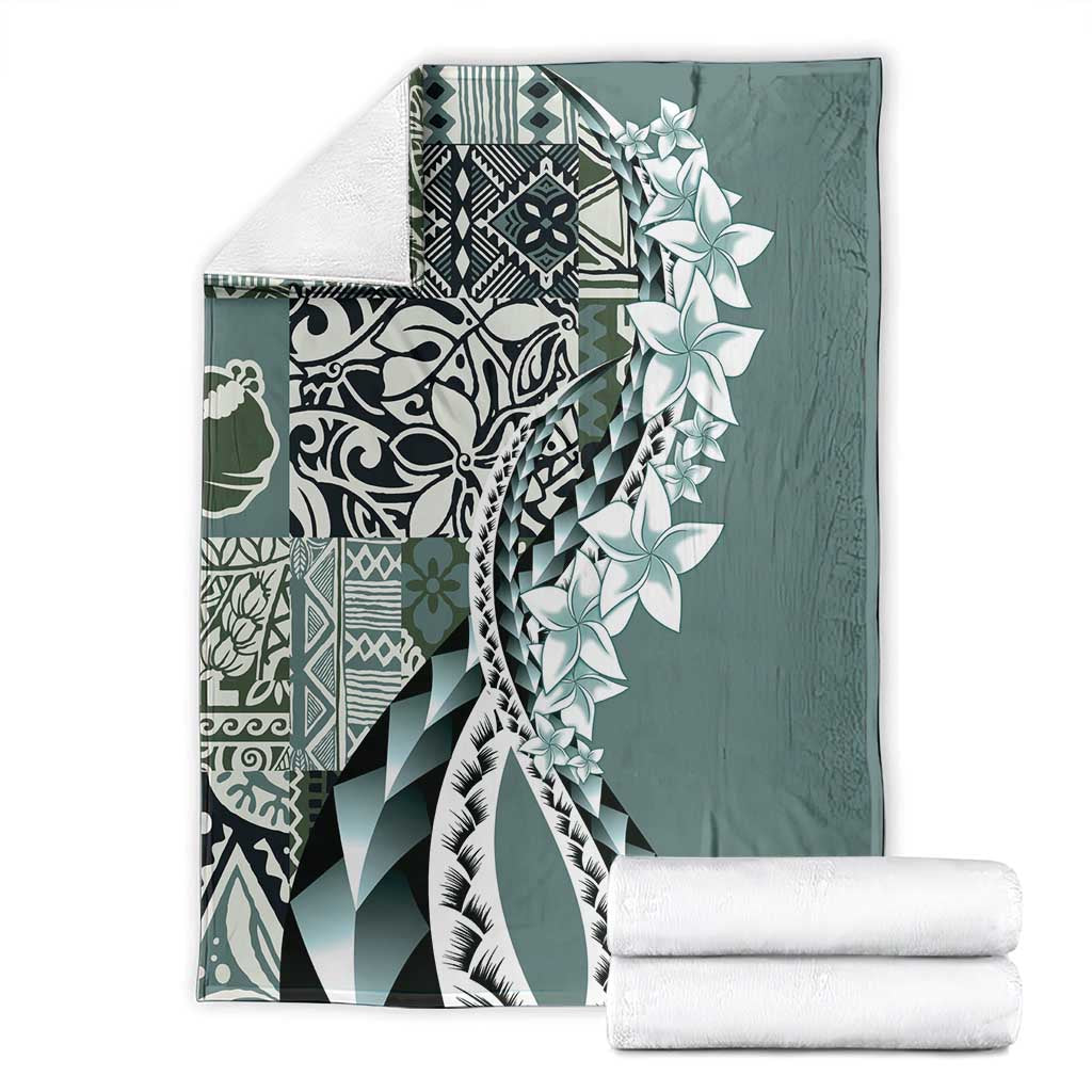 Aloha Vintage Plumeria Hawaiian Tapa Pattern Blanket Dark Turquoise Hawaiian Tapa Pattern - Polynesian Pride