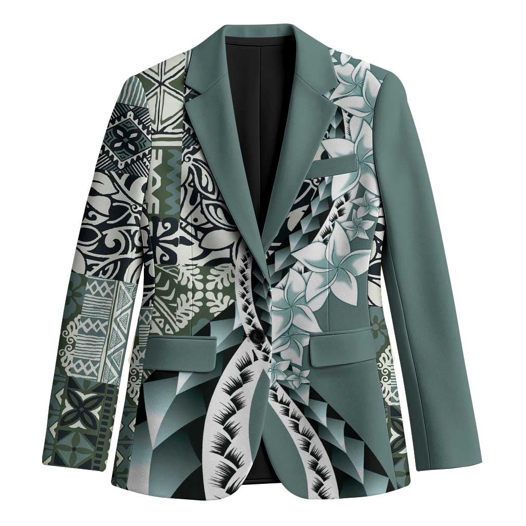 Aloha Vintage Plumeria Hawaiian Tapa Pattern Blazer Dark Turquoise Hawaiian Tapa Pattern LT9 Unisex Turquoise - Polynesian Pride