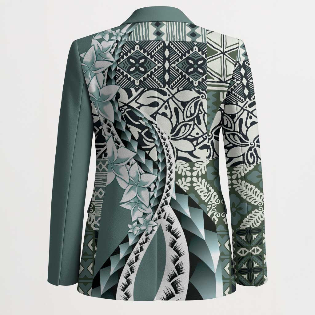 Aloha Vintage Plumeria Hawaiian Tapa Pattern Blazer Dark Turquoise Hawaiian Tapa Pattern LT9 - Polynesian Pride