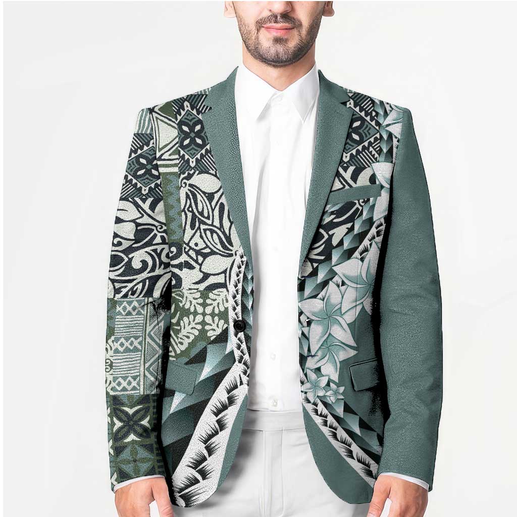Aloha Vintage Plumeria Hawaiian Tapa Pattern Blazer Dark Turquoise Hawaiian Tapa Pattern LT9 - Polynesian Pride