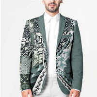 Aloha Vintage Plumeria Hawaiian Tapa Pattern Blazer Dark Turquoise Hawaiian Tapa Pattern LT9 - Polynesian Pride