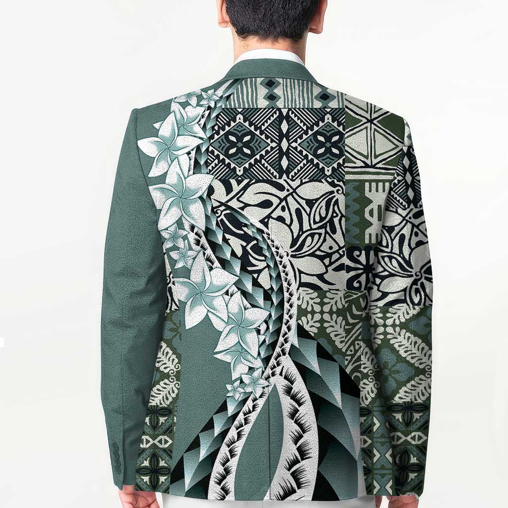 Aloha Vintage Plumeria Hawaiian Tapa Pattern Blazer Dark Turquoise Hawaiian Tapa Pattern LT9 - Polynesian Pride