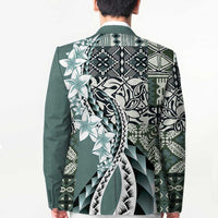 Aloha Vintage Plumeria Hawaiian Tapa Pattern Blazer Dark Turquoise Hawaiian Tapa Pattern LT9 - Polynesian Pride