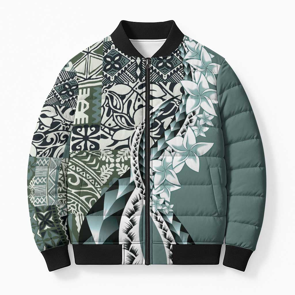 Aloha Vintage Plumeria Hawaiian Tapa Pattern Bomber Puffer Jacket Dark Turquoise Hawaiian Tapa Pattern LT9 Unisex Turquoise - Polynesian Pride