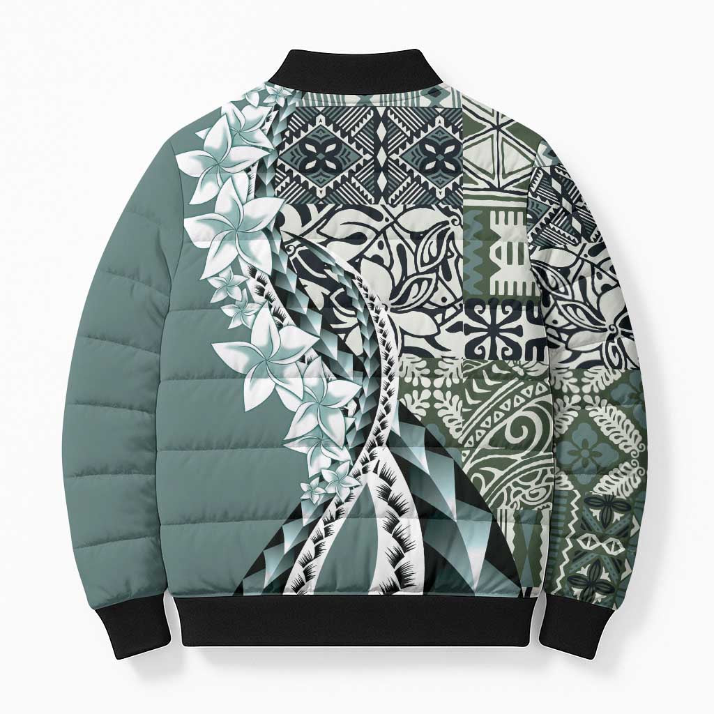 Aloha Vintage Plumeria Hawaiian Tapa Pattern Bomber Puffer Jacket Dark Turquoise Hawaiian Tapa Pattern LT9 - Polynesian Pride