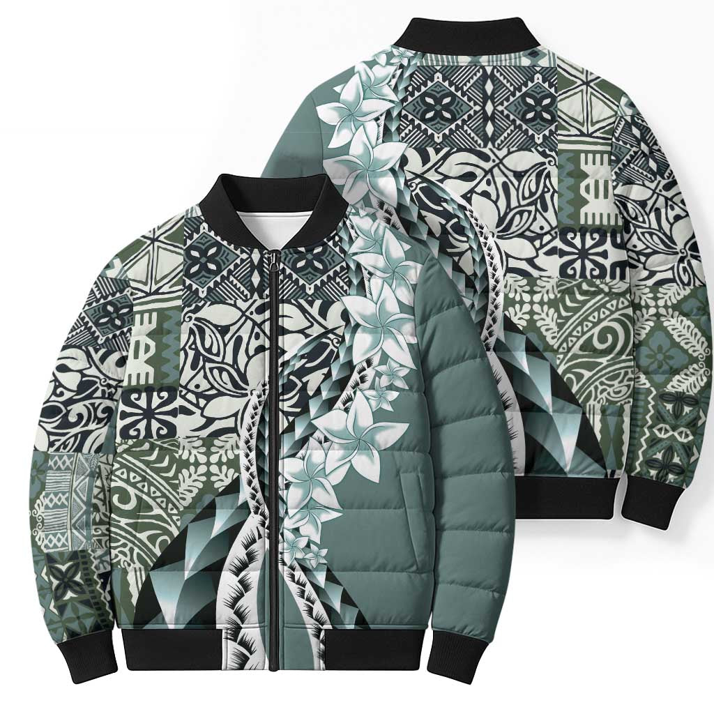 Aloha Vintage Plumeria Hawaiian Tapa Pattern Bomber Puffer Jacket Dark Turquoise Hawaiian Tapa Pattern LT9 - Polynesian Pride