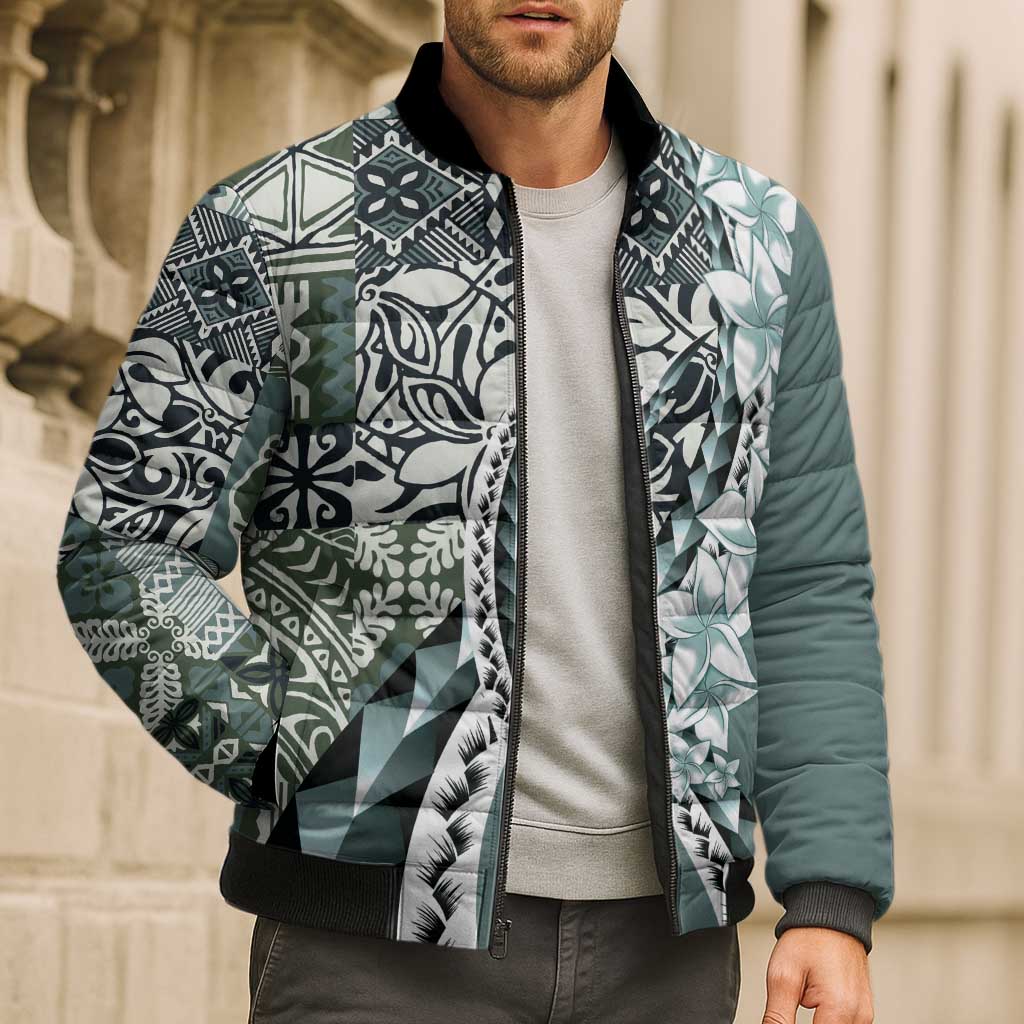 Aloha Vintage Plumeria Hawaiian Tapa Pattern Bomber Puffer Jacket Dark Turquoise Hawaiian Tapa Pattern LT9 - Polynesian Pride