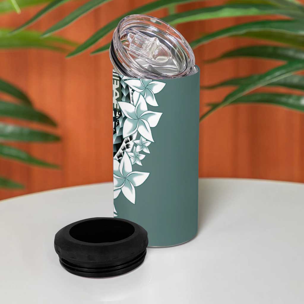 Aloha Vintage Plumeria Hawaiian Tapa Pattern 4 in 1 Can Cooler Tumbler Dark Turquoise Hawaiian Tapa Pattern - Polynesian Pride