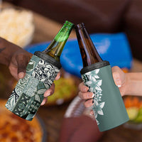 Aloha Vintage Plumeria Hawaiian Tapa Pattern 4 in 1 Can Cooler Tumbler Dark Turquoise Hawaiian Tapa Pattern - Polynesian Pride