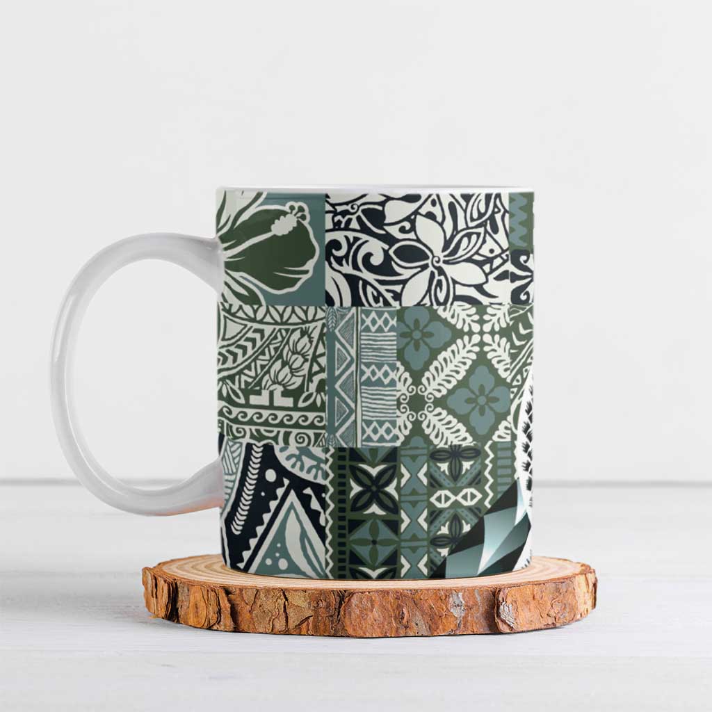 Aloha Vintage Plumeria Hawaiian Tapa Pattern Ceramic Mug Dark Turquoise Hawaiian Tapa Pattern LT9 Turquoise - Polynesian Pride