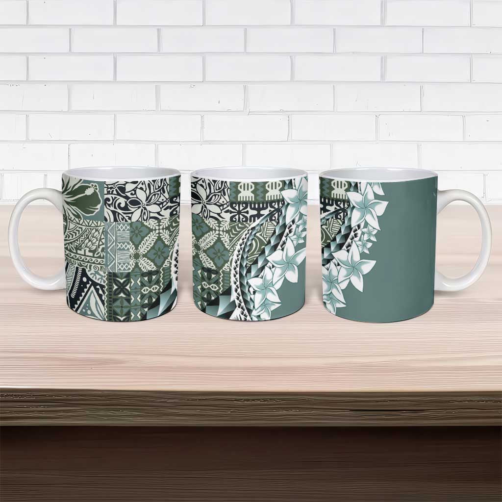 Aloha Vintage Plumeria Hawaiian Tapa Pattern Ceramic Mug Dark Turquoise Hawaiian Tapa Pattern LT9 - Polynesian Pride