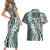 Aloha Vintage Plumeria Hawaiian Tapa Pattern Couples Matching Short Sleeve Bodycon Dress and Hawaiian Shirt Dark Turquoise Hawaiian Tapa Pattern - Polynesian Pride