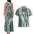 Aloha Vintage Plumeria Hawaiian Tapa Pattern Couples Matching Tank Maxi Dress and Hawaiian Shirt Dark Turquoise Hawaiian Tapa Pattern - Polynesian Pride