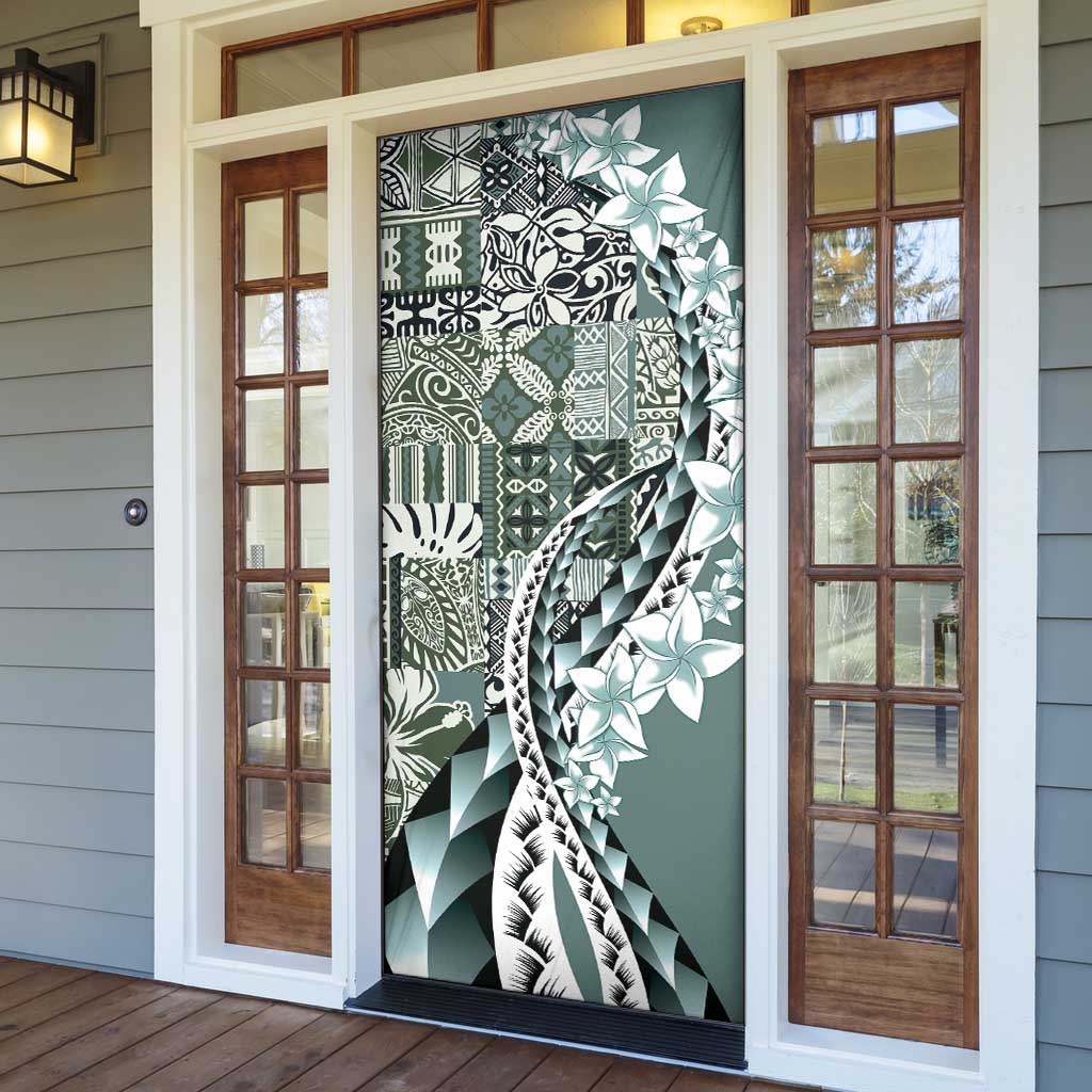 Aloha Vintage Plumeria Hawaiian Tapa Pattern Door Cover Dark Turquoise Hawaiian Tapa Pattern - Polynesian Pride