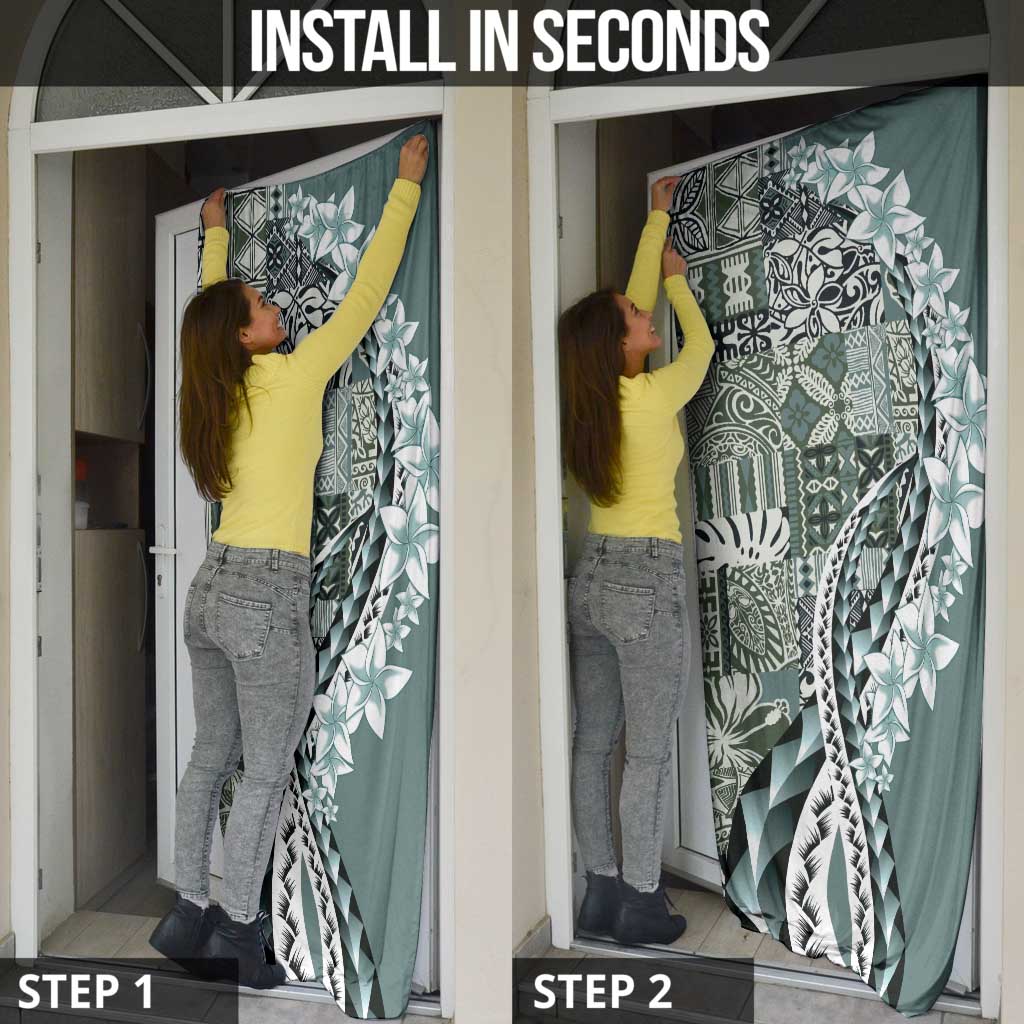 Aloha Vintage Plumeria Hawaiian Tapa Pattern Door Cover Dark Turquoise Hawaiian Tapa Pattern - Polynesian Pride