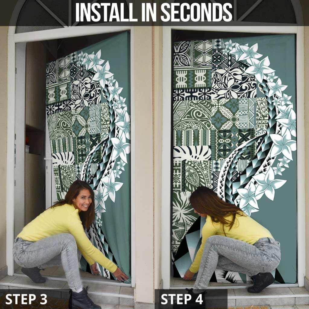 Aloha Vintage Plumeria Hawaiian Tapa Pattern Door Cover Dark Turquoise Hawaiian Tapa Pattern - Polynesian Pride