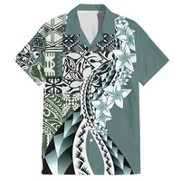Aloha Vintage Plumeria Hawaiian Tapa Pattern Family Matching Long Sleeve Bodycon Dress and Hawaiian Shirt Dark Turquoise Hawaiian Tapa Pattern - Polynesian Pride