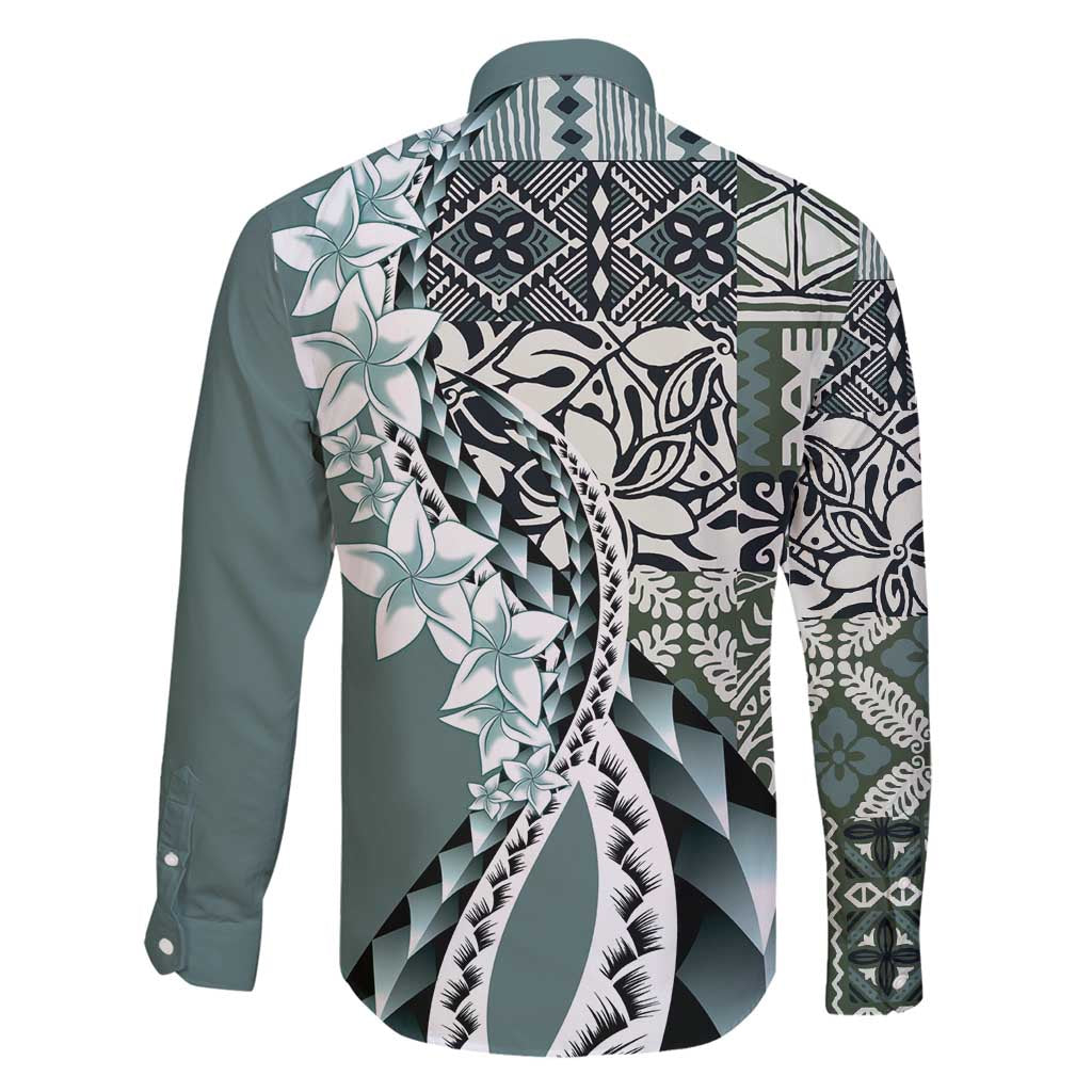 Aloha Vintage Plumeria Hawaiian Tapa Pattern Family Matching Mermaid Dress and Hawaiian Shirt Dark Turquoise Hawaiian Tapa Pattern - Polynesian Pride