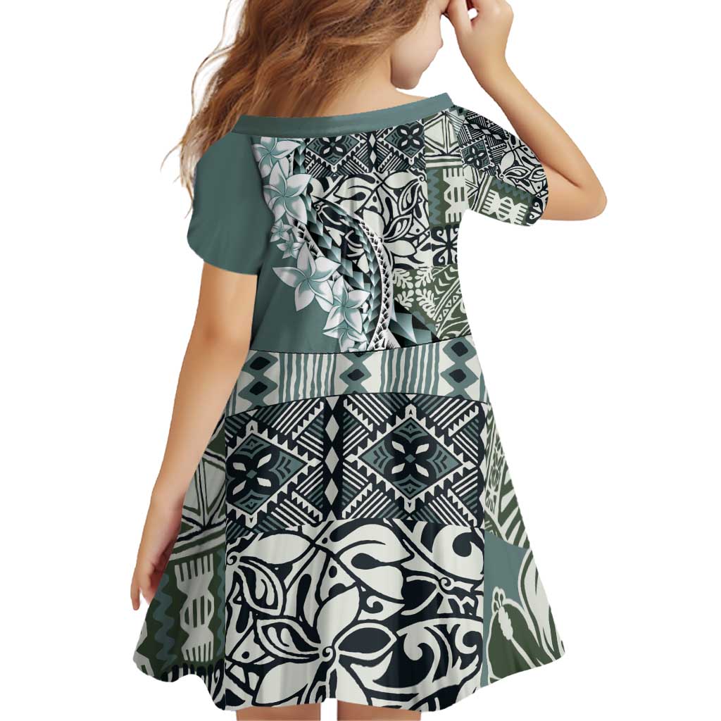 Aloha Vintage Plumeria Hawaiian Tapa Pattern Family Matching Puletasi and Hawaiian Shirt Dark Turquoise Hawaiian Tapa Pattern - Polynesian Pride