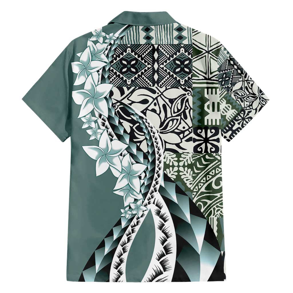 Aloha Vintage Plumeria Hawaiian Tapa Pattern Family Matching Short Sleeve Bodycon Dress and Hawaiian Shirt Dark Turquoise Hawaiian Tapa Pattern - Polynesian Pride